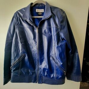 Bradley Bayou Vintage Women's Blue Leather Motorcycle Jacket, Size 1X